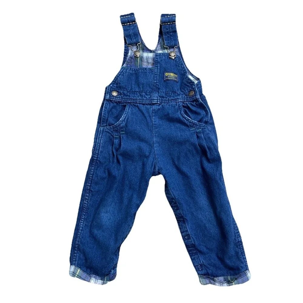 VTG 90s OshKosh B'Gosh‎ Unisex Toddler 4T Denim Overalls Vestbak Lined USA Made